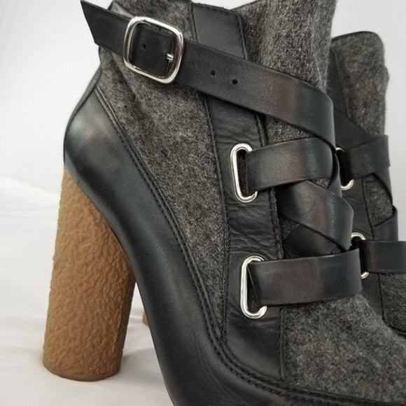 Wool + Leather Boots by Loeffler Randall Platform Round Rubber Heel Size 8.5 - Picture 5 of 7